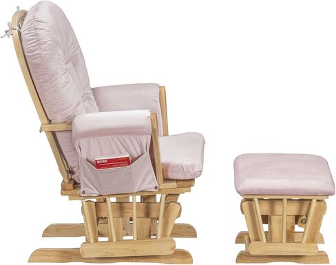 Suite Bebe Mason Nursery Rocking Chair with Ottoman, Wooden Glider for Baby Nursing, Smooth Gliding Rocker, Natural Wood Finish and Pink Fabric in Kuwait