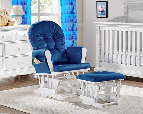 Glider and Ottoman White Wood and Navy Fabric in Kuwait