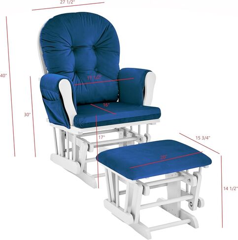 Glider and Ottoman White Wood and Navy Fabric in Kuwait