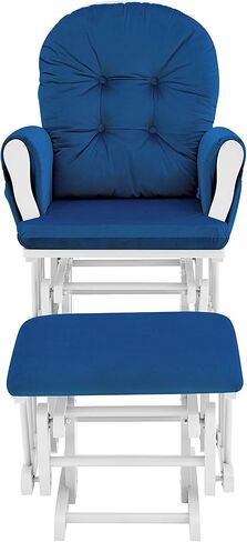 Glider and Ottoman White Wood and Navy Fabric in Kuwait