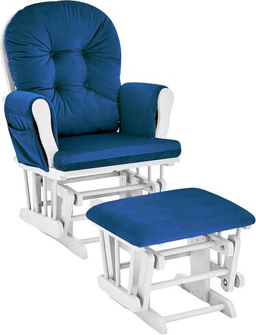 Glider and Ottoman White Wood and Navy Fabric in Kuwait