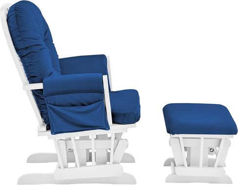 Glider and Ottoman White Wood and Navy Fabric in Kuwait