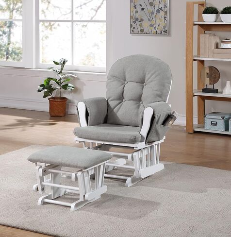 Glider and Ottoman White Wood and Fabric in Kuwait