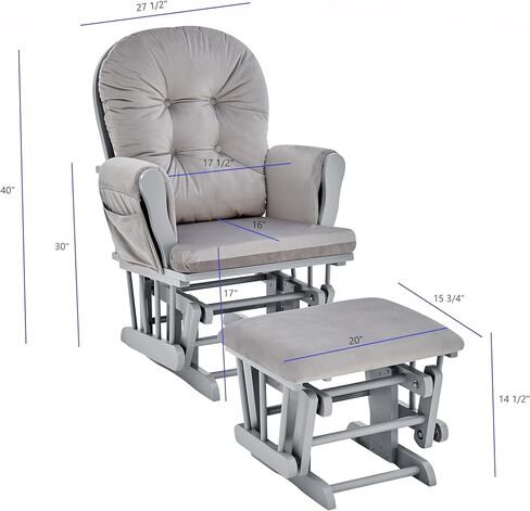 Glider and Ottoman Gray Wood and Light Gray Fabric in Kuwait