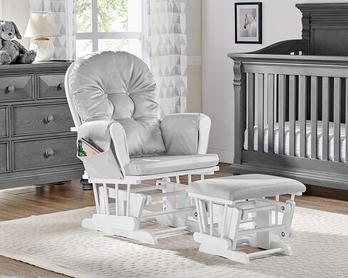 Glider and Ottoman White Wood and Gray Fabric in Kuwait