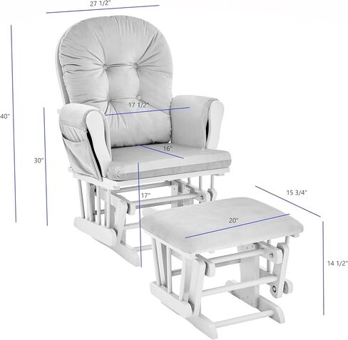 Glider and Ottoman White Wood and Gray Fabric in Kuwait