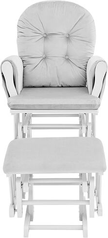 Glider and Ottoman White Wood and Gray Fabric in Kuwait