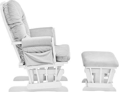 Glider and Ottoman White Wood and Gray Fabric in Kuwait
