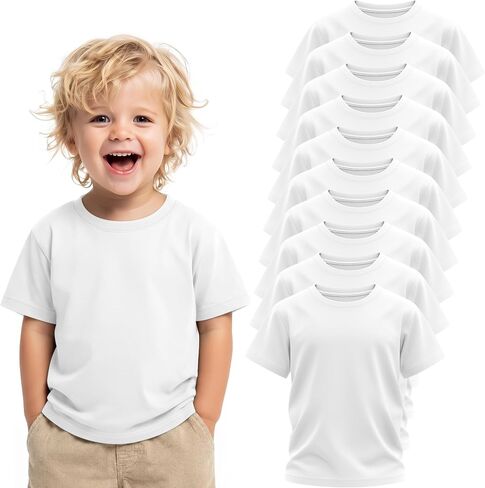 Halfchet 10 Pack Toddler Boys Cotton T Shirts | 18M-5T, Short Sleeve Crew Neck Tops, Little Kids Loose Basic Tees, Soft Cotton, Summer, School, Daily Wear in Kuwait