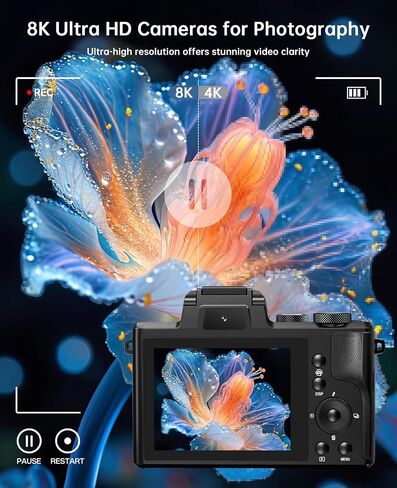8K Digital Cameras for Photography, 2026 Autofocus 88MP WiFi Professional Photography Camera with Dual-Lens for YouTube, 16X Digital Zoom, TF Card, Lens Hood, Touch Screen,2 Batteries & Charging Stand in Kuwait