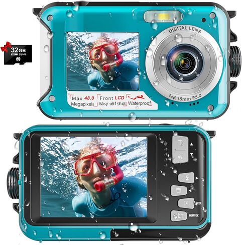 Waterproof Digital Camera Dual Screen 4K 48MP Underwater Camera with 32GB Card Waterproof Camera for Snorkeling (DV806) in Kuwait