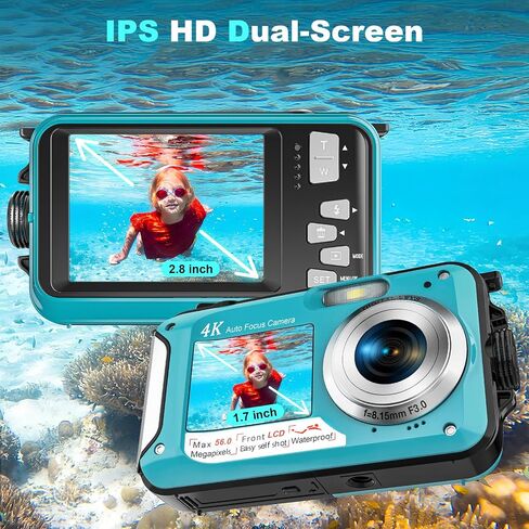 Waterproof Digital Camera Dual Screen 4K 48MP Underwater Camera with 32GB Card Waterproof Camera for Snorkeling (DV806) in Kuwait