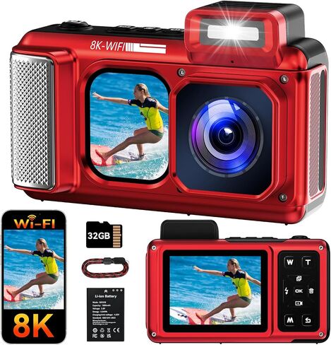 Maxmango V08 Pro 49FT Underwater Camera, 8K 90MP WiFi Waterproof Digital Camera with 2.88" Touchscreen, Dual Screens, Dustproof Shockproof Camera for Snorkeling Diving Travel, 32GB Card, Orange in Saudi Arabia