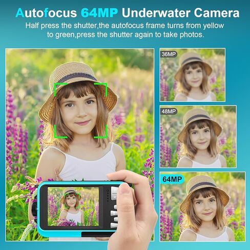 4K 64MP Underwater Camera 16FT Compact Digital Waterproof Camera Floatable | Dual-Screen Selfie, 1250mAh Battery,16X Digital Zoom,Autofocus,Fill Light, With 32GB Card, Snorkeling & Underwater Trips in Kuwait