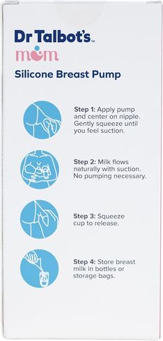 Dr. Talbot's Mom Silicone Breast Pump - 4 oz - Hands-Free, Noise-Free, Leak-Resistant Manual Suction Pump - Natural Silicone Cup, Ball Stopper & Suction Base - Breast Milk Collector for Breastfeeding in Kuwait