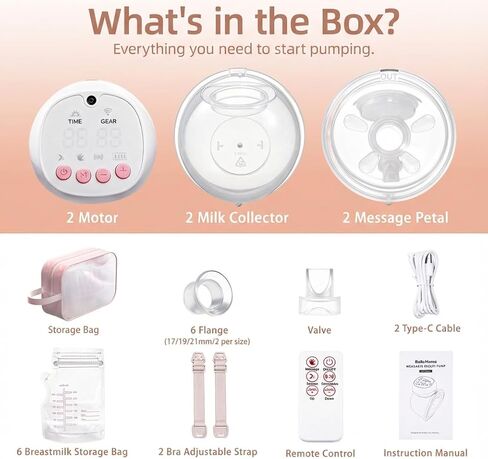 BelloMama Wearable Electric Breast Pump, Quiet, Hands-Free Portable, 3 Modes 12 Levels, Leak-Proof Anti-Backflow, 8oz Milk Collector, 1200mAh Battery, Pain-Free for Breastfeeding Moms, 2 Pack in Kuwait