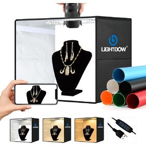 Lightdow Photo Light Box Photography - 16 "x 12" Light Tent مع 120 LED، 6 خلفيات PVC ملونة، صندوق إضاءة قابل للطي صندوق استوديو محمول منتجات المجوهرات صندوق الصور متعدد الاستخدامات للمبتدئين / المحترفين in Kuwait
