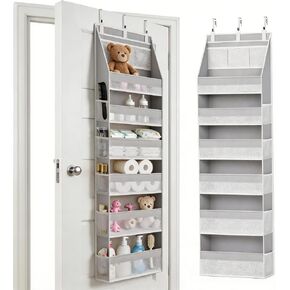 KMSCO Over The Door Organizer, 6 Large Pockets + 13 Mesh Side Pockets, Hanging Storage, 55lbs Capacity, Heavy Duty Non-Woven Fabric for Baby Nursery, Bathroom, Pantry, Closet, Beige, 1 Pack in Kuwait