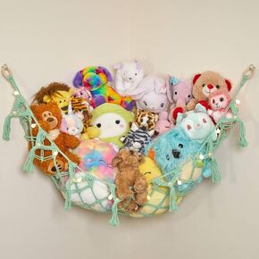 Lilly's Love Stuffed Animal Storage Macrame Hammock, Large - Boho Room Decor Toy Storage - Corner Hanging Plushie Stuffed Animal Net Organizer (White) in Kuwait