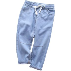Straight Leg Jeans for Boys Casual Drawstring Elastic Waisted Stretch Denim Pant Trendy Y2K Loose Trousers in Kuwait
