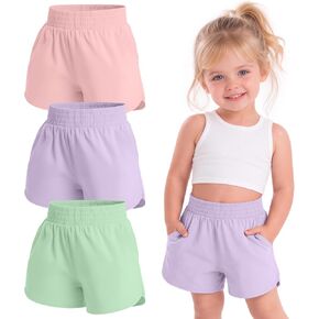 3 Pack Toddler Girls' Athletic Short with Liner 2 in 1 Kids Quick Dry Mid Waist Elastic Soccer Back to School Short in Kuwait