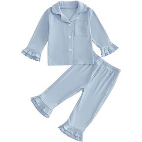 طقم بيجامات مضلعة للأطفال الرضع من Multitrust بأكمام قصيرة وأزرار للأسفل قميص وسراويل قصيرة 2 قطعة أطقم نوم للفتيات in Kuwait