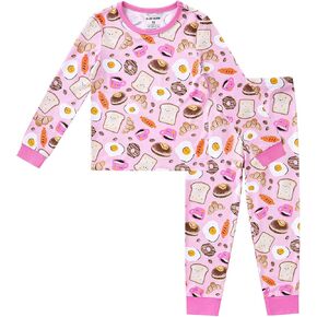 pureborn Baby Viscose from Bamboo Pajama Set Toddler Girls Sleepwear 12M-8Y | Silky smooth, gentle on skin, snug fit, breathable, lightweight, colorful prints, buttery soft, OEKO-TEX, 2pcs in Kuwait