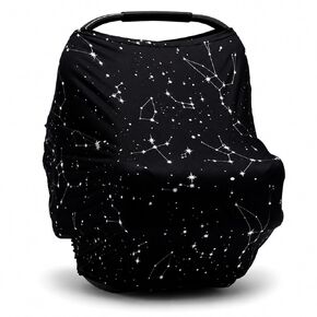 Infant Car Seat Canopy Cover, Stretchy Baby Carseat Shade with Peekaboo Vent, Silent Slip On Fit, Doubles as Nursing and Stroller Cover, Unisex Gift, Black Star Print in Kuwait