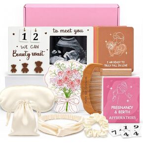 Pregnancy Gifts for Expecting Moms Pregnant Mom to Be Gift First Time Mom Gifts for Pregnant Women Baby Shower Gift | Thoughtful baby shower set featuring a countdown sonogram frame, natural labor pain relief comb and 50 affirmation cards. in Kuwait