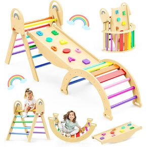 Pikler Triangle Set, 9-in-1 Montessori Climbing Toy for Toddlers, Foldable Wooden Indoor Jungle Gym & Playground Climber for Learning and Motor Skills (18 Months–7 Years) in Kuwait