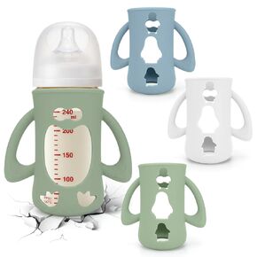 BUSOHA 3 Pack Silicone Sleeves for Pigeon 8oz Glass Baby Bottle | Food-Grade Silicone Sleeves with Handles,Drop Protection,Thermal Insulation,Non Slip,Dishwasher Safe,Cute Shape in Kuwait