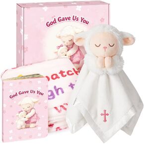 Baptism Gifts for Girl, Loveys for Babies Lamb Security Blanket, Plush Lamb Lovey with Cross Embroidery, Christening Gift Set with Baby Blanket & First Prayer Book in Saudi Arabia