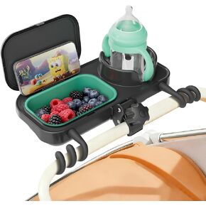 Universal Stroller Snack Tray, with Cup Holder & Removable Silicone Tray – 3-in-1 Stroller Tray Attachment for Uppababy, Nuna, Mockingbird – Easy Clean, Stable Grip, Toddler Snacking On The Go in Kuwait