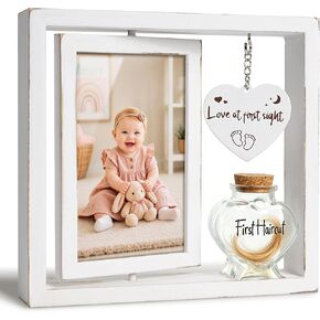 Baby Picture Frame & Keepsake Jar – Ideal Registry Search Gift, Rotating Newborn Nursery Display, Baby Shower & Gender Reveal Gifts, Pregnancy Announcement in Saudi Arabia