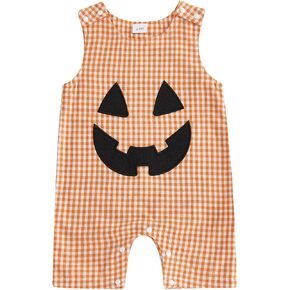 Baby Halloween Romper, Embroidery Plaid Outfit with Snap Crotch | Gentle on skin, stretchy & comfy, sturdy workmanship, ideal for holiday gatherings and casual outings in Saudi Arabia