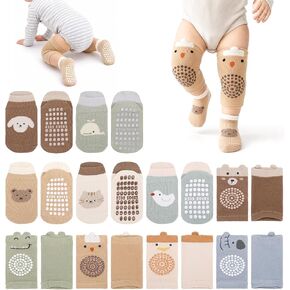10 Pairs Baby Crawling Knee Pads Socks with Grips Baby Non Slip Kneepads Ankle Socks Walking Protector in Kuwait
