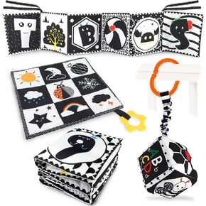 KUANGO 3 PCS Black and White High Contrast Baby Toys Newborn Toys 0-6 Months, Visual Stimulation Sensory Soft Book, Infant Tummy Time Toys 0-3-6 Months Baby Gifts in Kuwait