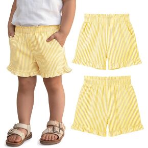 Yooo's Vivi Toddler Girls Gingham Shorts Striped Plaid Ruffle Hem Short Elastic Waist Summer Bottoms with Pockets Baby 18M-5T in Kuwait
