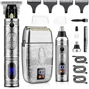 Saoilli Hair Clippers Set, Beard Trimmer Kit,Multi-Function Personal Care | Cordless T-Blade Trimmer,Nose Ear Hair Grooming Kit,Metal steel,Fast Charging,Electric Razor Shaver for Home & Barber Use in Kuwait