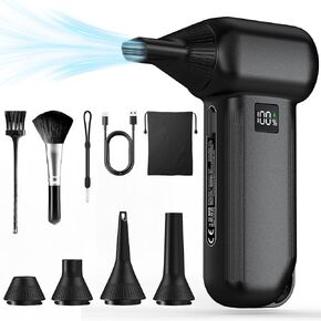 Electric Air Duster 8000mAh LED Display Turbo Blower | Compressed Air Duster Alternative. 150000RPM Brushless Motor, 5-in-1 Kit for PC, Keyboard, Car, Outdoor in Kuwait