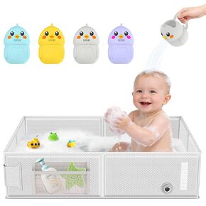 Collapsible Baby Bathtub, Foldable Toddler Bath Tub with Chick Pattern Bath Rinse Cup, No Assembly Portable Travel Bathtub for 6M-5Y, Ideal for Shower, Travel Essentials & Baby Registry Gift in Kuwait