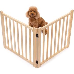 YOCAN Non-Painted Wood FreeStanding Pet Gate for Dogs,Wooden Dog Gates for Doorways, Stairs,The House, Dog Fences Indoor Puppy Gate-2 Panel H:23" in Kuwait