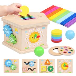 Wooden Activity Cube, 8-in-1 Montessori Toys for 1+ Year Old | Fine Motor Skills Developmental Learning Toys for Toddlers 1-3, First Birthday Gifts for Girls Boys in Saudi Arabia