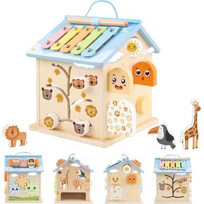Wooden Activity Cube 8-in-1 Montessori Toys for 6 Months Old 1 2 3 Toddlers | Baby Activity Center Wood Cube Shape Sorter Educational Learning Boys Girls Birthday Gifts in Saudi Arabia