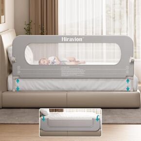 Bed Rail for Toddlers - 59 Inch Foldable Baby Guard | Height Adjustable | Foldable | Fits Full/Queen/King/Twin Beds | U-shape base provides Safety sleep protection | Grey in Kuwait