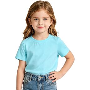 Toddler Baby Girls Cotton T- Shirts 2-5T Kids Casual Tops | 95% Cotton & 5% Spandex, Soft Solid Tee, Fashion Crewneck Short Sleeve, Basic Girls Summer Clothes in Kuwait
