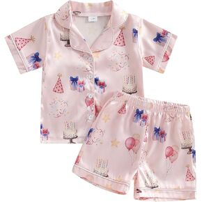 Babieshouse Girls 2Pcs Birthday Pajamas Short Sleeve Ruffle Hem Button Shirt + Shorts Set Toddler Loungewear in Saudi Arabia