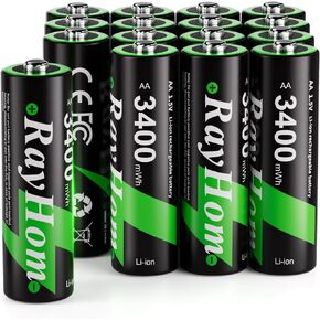16 Pack 3400mWh Rechargeable Lithium Batteries AA for Blink Camera | 2000+ Cycles,1.5V Constant Output Double A Batteries for Remote, Control Toys in Kuwait