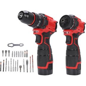 16.8V Screwdriver and Electric Drill Set, With 3 Batteries, 25 Accessories and Tool Bag, for Home DIY, Woodworking, Red in Kuwait