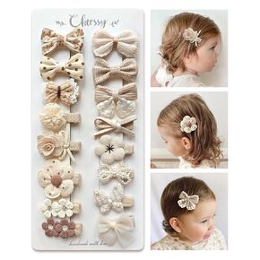 Cherssy Boutique Baby Hair Bow Clips, 16 Pcs Tiny Floral Baby Barrettes Fully Lined Alligator Clips, Handmade Hair Accessories for Infant Toddler Girl's Fine Hair in Kuwait